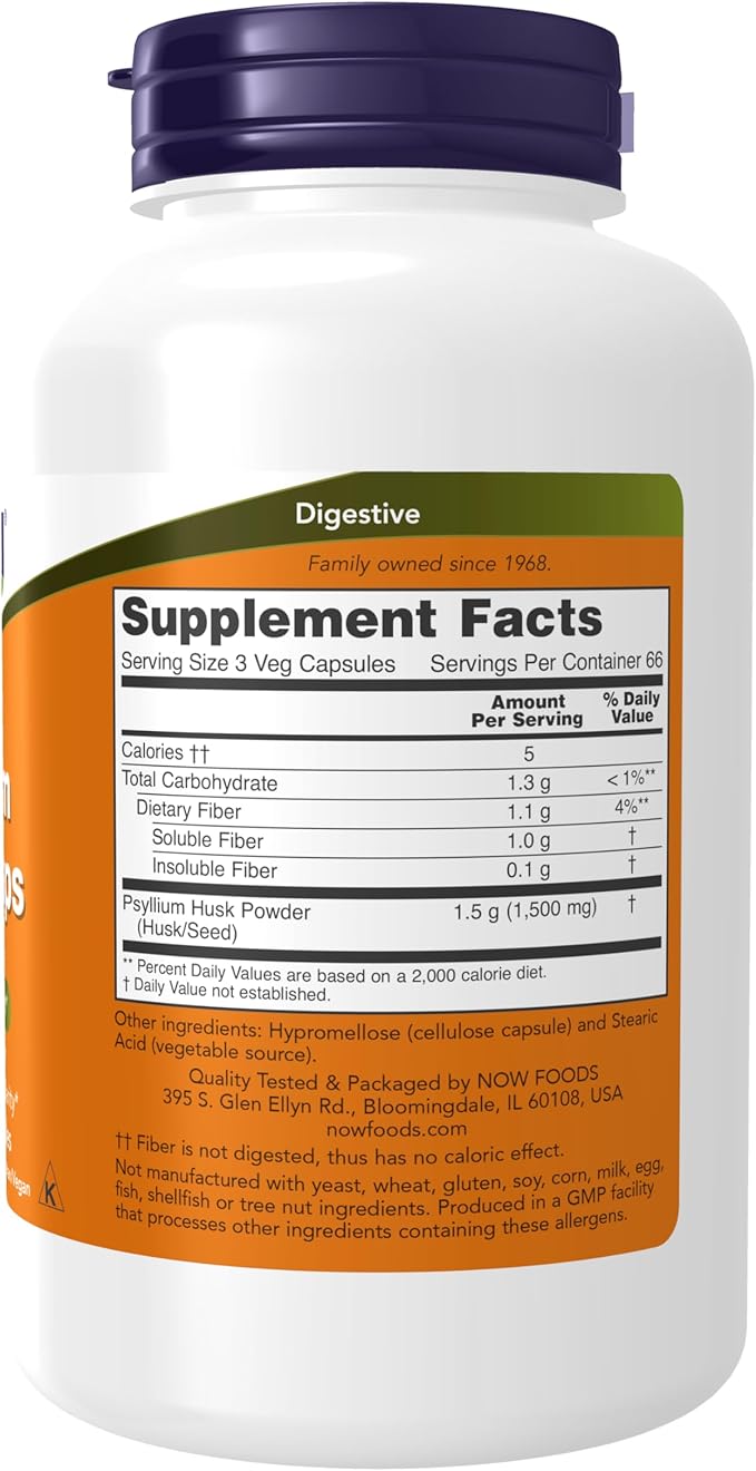 NOW Supplements, Psyllium Husk Caps 500 200 Veg