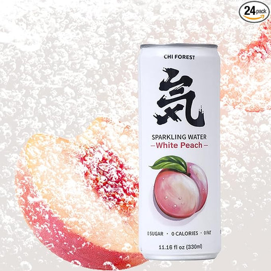 Chi Forest Sparkling Water,Caffeine free,Gluten free,Vegan,0 sugar,0 calories,White Peach Flavor,11.16 Fl oz,24 Cans