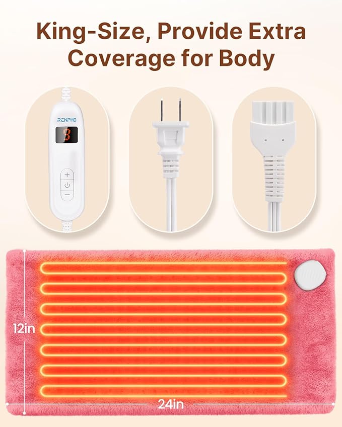 RENPHO Electric Heating pad for Back 12"x24" Pink