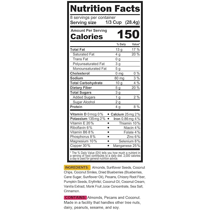 TGB Blueberry Granola Cereal, Keto Friendly Snack, No Added Sugar, Gluten Free, High Fiber, 8oz Resealable Bag (Pack of 1)