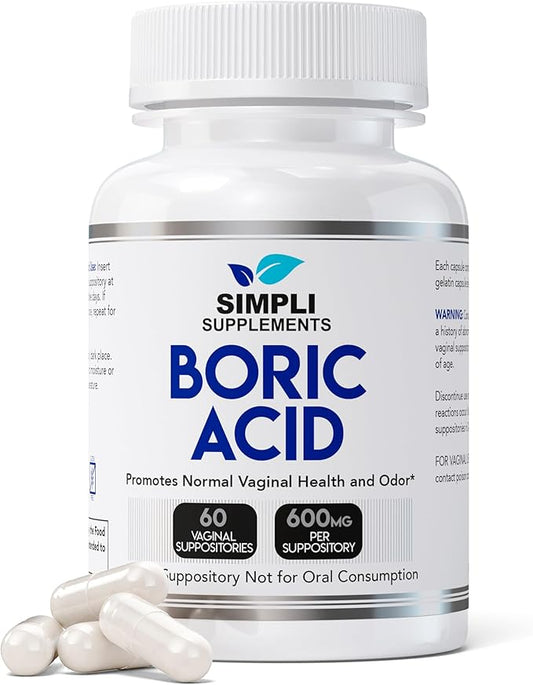 60 Boric Acid Suppositories 600mg/serving