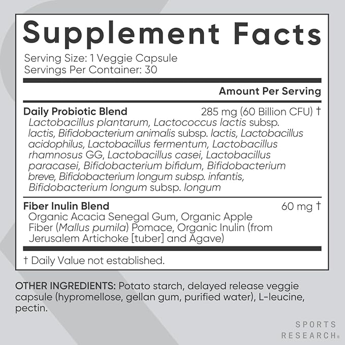 Sports Research Daily Probiotics with Prebiotics, 60 Billion 30 Count