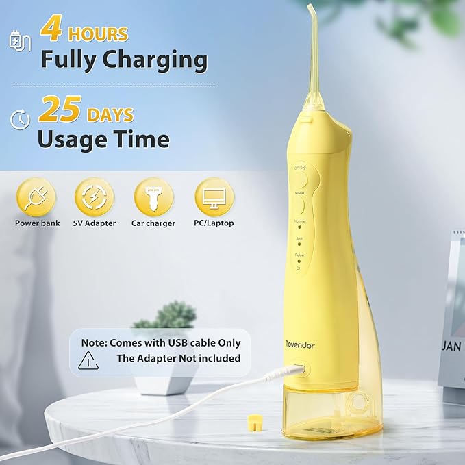 TOVENDOR Electric Water Flosser, Rechargeable Dental 3 Modes, 5 Tips (300ML, IPX7Waterproof IPX7Waterproof Waterflosser)