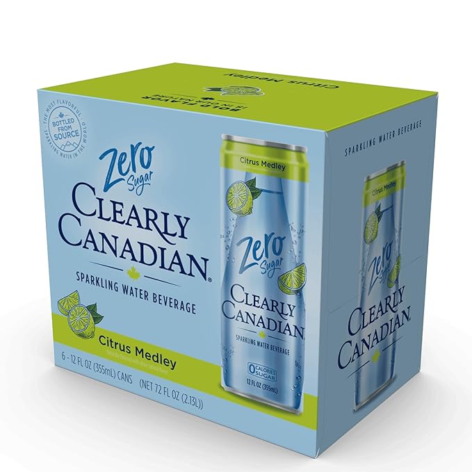 Clearly Canadian Zero Sugar Citrus Medley Sparkling Water Beverage, Zero Sugar & Zero Calories. 1 Case (24 cans x 12 fl oz)