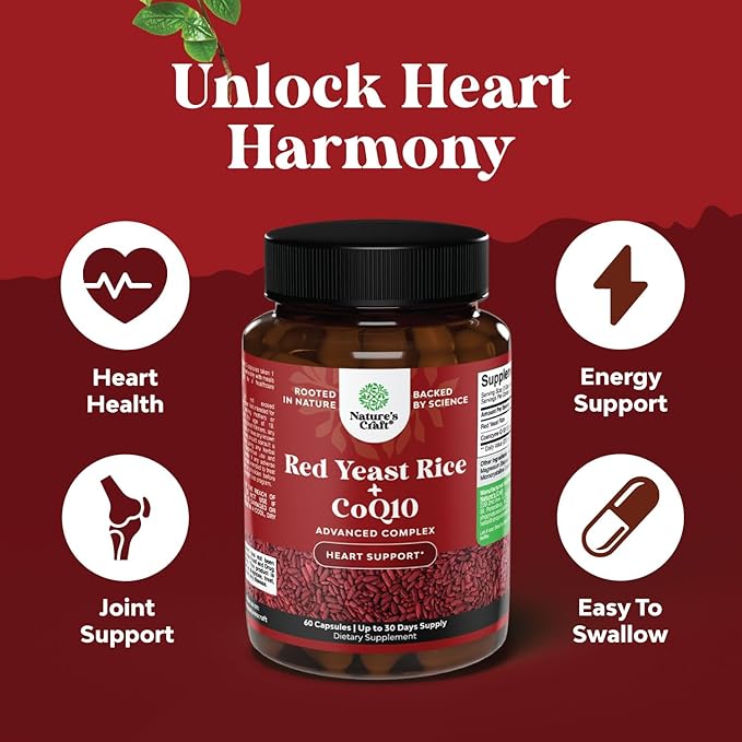 Red Yeast Rice with CoQ10 Supplement 1200 mg. CoQ10 100mg 100mg Per 3rd Party (1 Month)