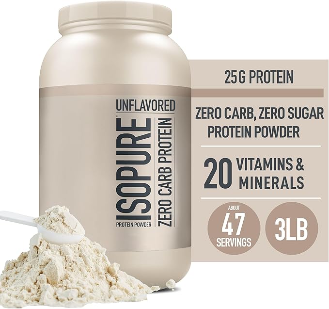 Isopure Unflavored Protein, 25g Whey Isolate, 47 Servings, 3 Pounds