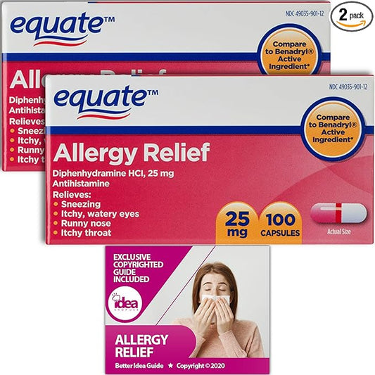 Equate Allergy Relief Capsules, 25 mg, 100 Ct (2 Pack) (3 Items)