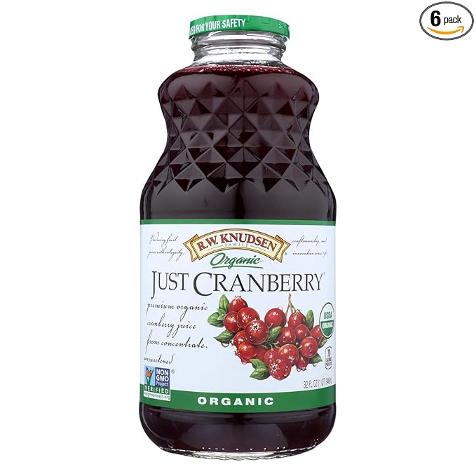 R.W. KNUDSEN, Juice, Og2, Just Cranberry, Pack of 6, Size 32 FZ, (Gluten Free GMO Free 95%+ Organic)