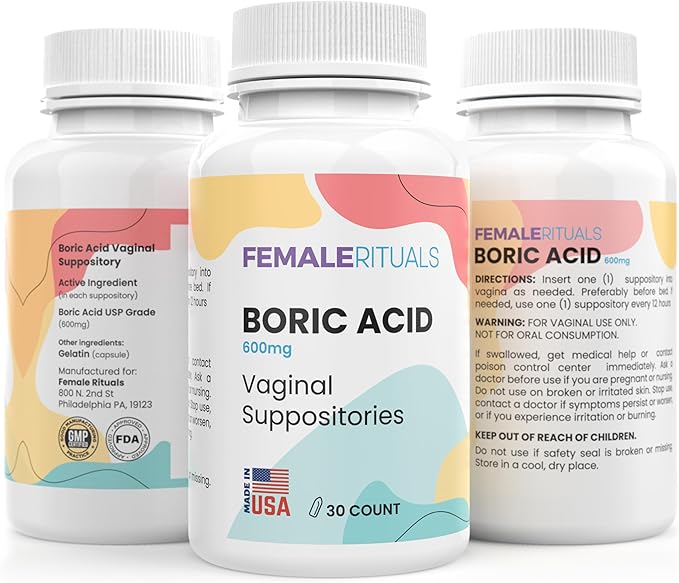 Boric Acid Suppositories for Women 600mg 30 Pack