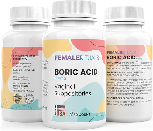 Boric Acid Suppositories for Women 600mg 30 Pack