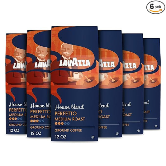 Lavazza House Blend Perfetto Ground Coffee 6 Bags of 12oz, Medium Roast, Full-bodied, Intensity 3/5, 100% Arabica, Ideal for Drip Brewers, (Pack of 6) - Package May Vary
