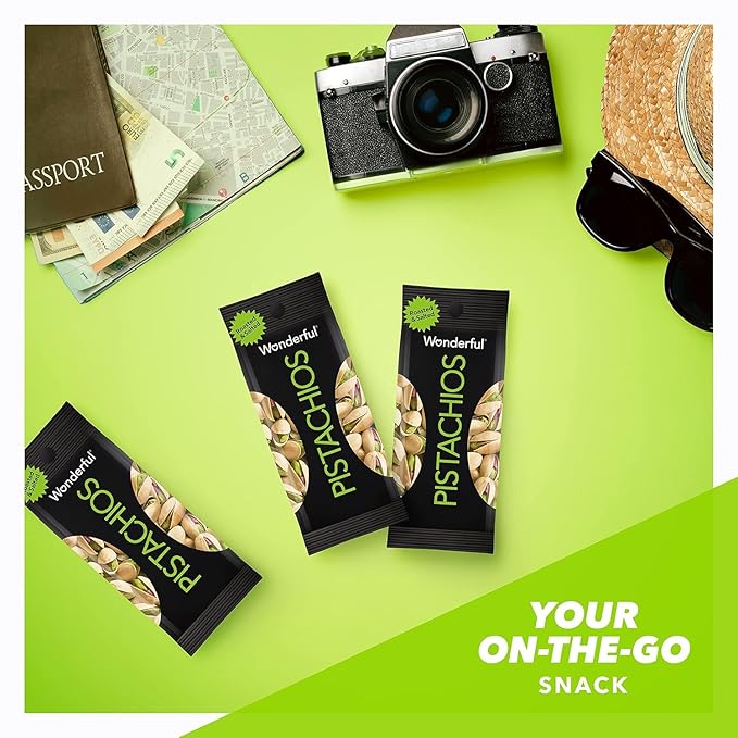 Wonderful Pistachios In Shell, Roasted and Salted Nuts, 1.5 Ounce Bag (Pack of 24), Protein Snack, On-the-Go, Individually Wrapped Healthy Snack