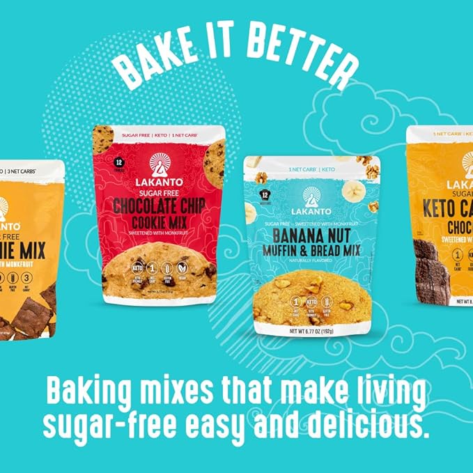 Lakanto Sugar Free Cookie Mix - Monk Fruit Sweetener, 1g Net Carb, Gluten Free, Dairy Free, Keto Diet Friendly, Delicious Snack, Almond Flour, Baking Mix (12 Servings)