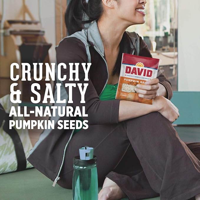 DAVID Seeds Salted and Roasted Pumpkin Seeds, Keto Friendly Snack, 5 OZ Bags, 12 Pack