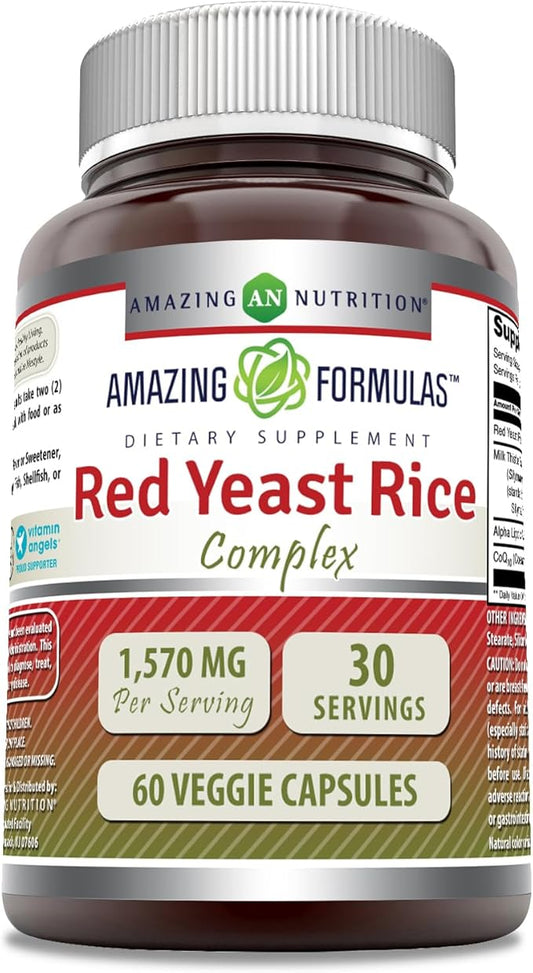 Amazing Formulas Red Yeast Rice Complex CoQ10, Alpha |1570 Mg 60 Veggie