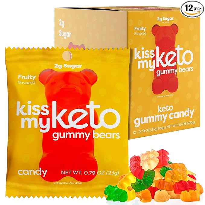 Kiss My Keto Gummies Candy – Low Carb Candy Gummy Bears, Keto Snack Pack – Healthy Candy Gummys – Sugar Free Gummy Bears, Keto Gummy Bear Candy – Keto Gummy Bears (12-pack)