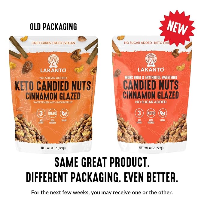 Lakanto Candied Nuts Cinnamon Glazed - No Sugar Added, Sweetened with Monk Fruit, 3 Net Carbs, Keto Diet Friendly, Vegan, On the Go Snack Anytime (Cinnamon Glazed)