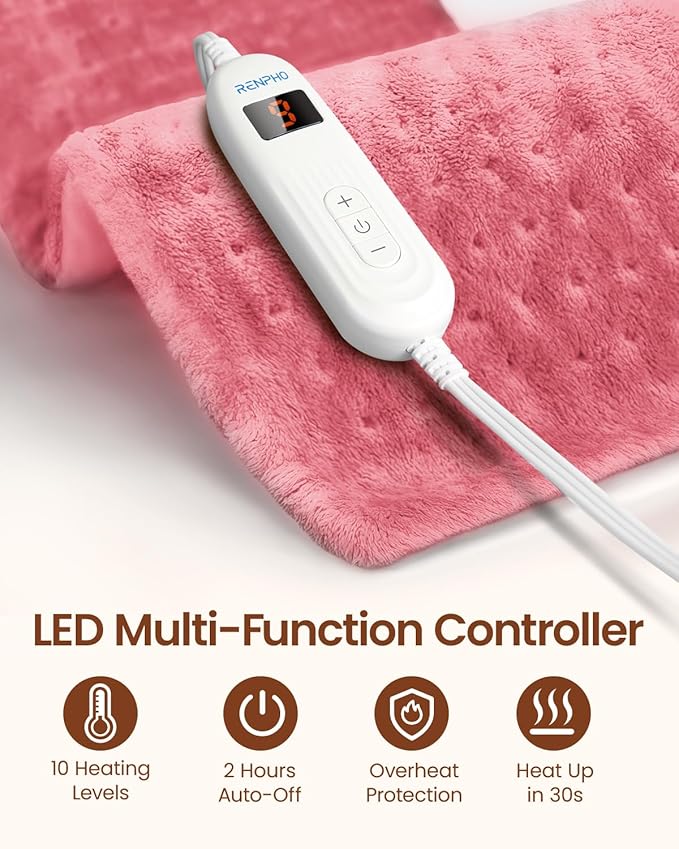 RENPHO Electric Heating pad for Back 12"x24" Pink