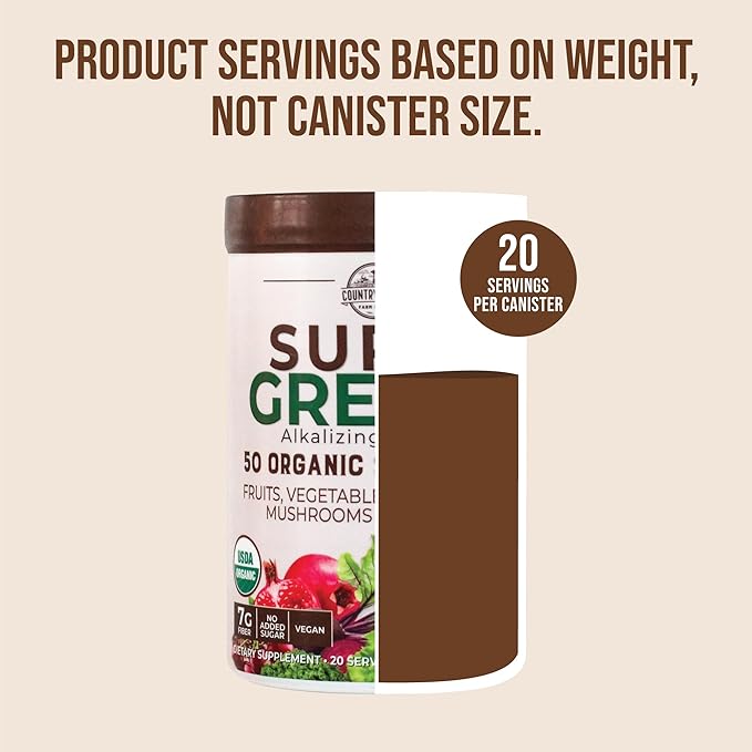 COUNTRY FARMS Super Greens Chocolate Flavor, 50 Organic 40 Servings, 10.6 Oz, 2 Pack