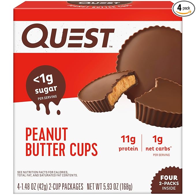 Quest Nutrition Peanut Butter Cups, 11g Protein, 1g Sugar, Low Carb, Gluten Free, Keto Friendly, 4 Count