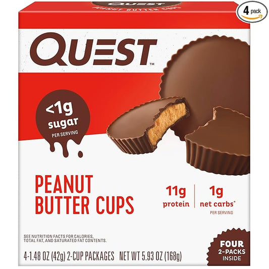 Quest Nutrition Peanut Butter Cups, 11g Protein, 1g Sugar, Low Carb, Gluten Free, Keto Friendly, 4 Count