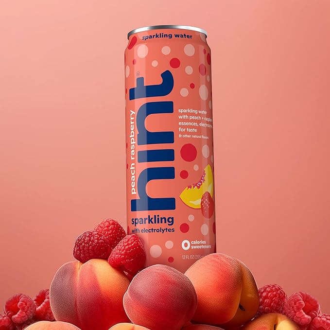 Hint Sparkling Water, Peach Raspberry - Canned Flavored Water Beverages with Electrolytes, Zero Calories, and Sugar Free - 12 Fl Oz Cans (Pack of 12)