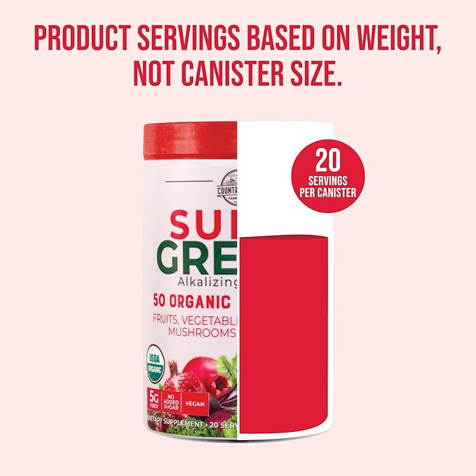 COUNTRY FARMS Super Greens Berry Flavor, 50 Organic 40 Servings, 21 Oz, 2 Pack