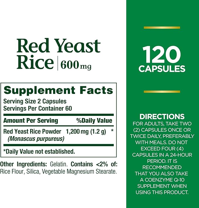 Nature's Bounty Red Yeast Rice Pills 600mg, 120 120 Capsules