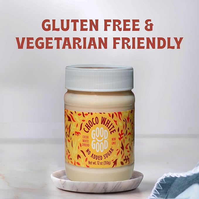 GOOD GOOD No Added Sugar White Choco Spread - Chocolate Spread with Natural Sweeteners - Gluten Free - Vegetarian Friendly - 12oz / 350g (Pack of 1)
