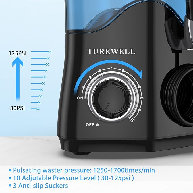 TUREWELL Water Dental Flosser for Teeth/Braces, 8 Jet 10 Pressure 600ML Large
