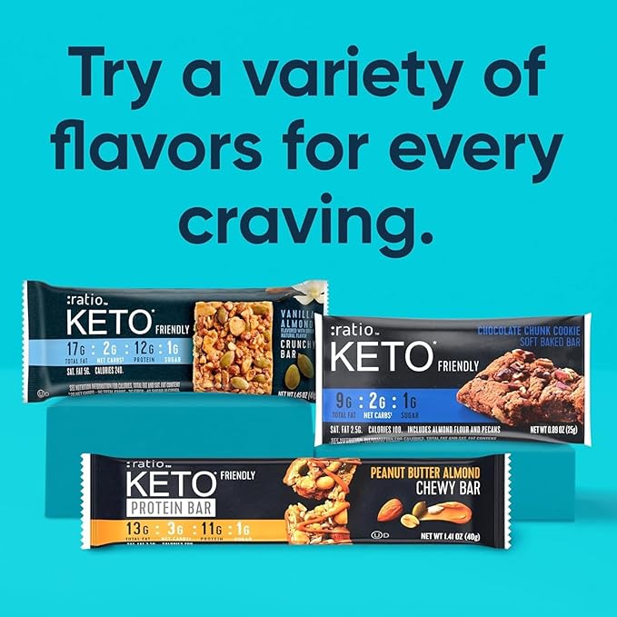 Ratio Soft Baked Bars, Chocolate Chunk Cookie, 1g Sugar, Keto Friendly, 5.34 oz (6 Bars)