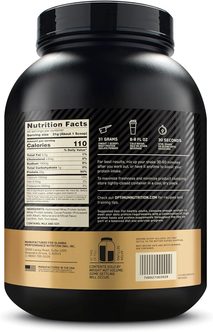 Optimum Nutrition Gold Standard 100% Isolate, 3 Pounds, 44 Servings