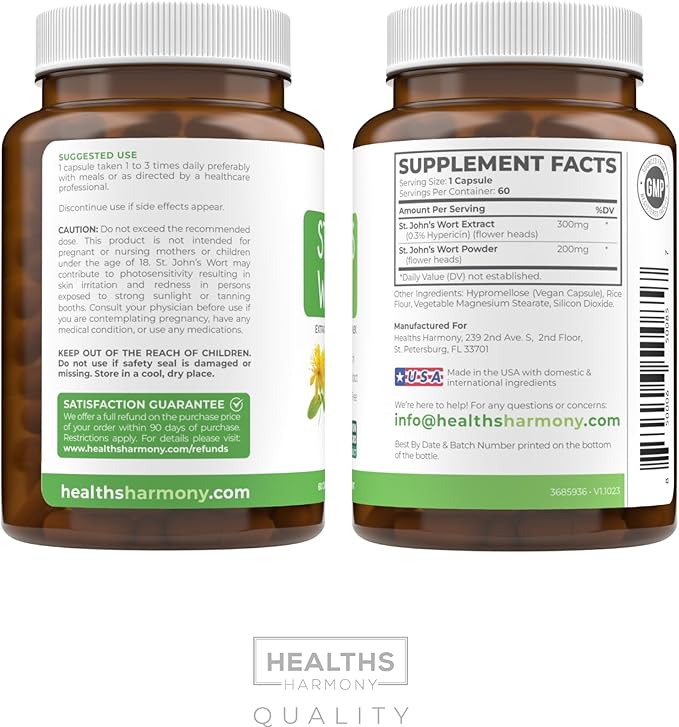 St. John's Wort 60 Capsules 900mcg Hypericin 500mg Per