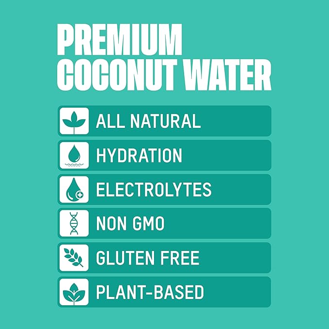 Once Upon a Coconut Pure Coconut Water - Low Calorie All-Natural Drink with Electrolytes - No Added Sugar or Sweeteners - Non-GMO - Gluten-Free - Pack of 12 Cans (each 10.8 fl oz)