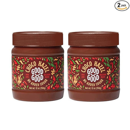 GOOD GOOD No Added Sugar Belgian Choco Hazel Spread - Chocolate Spread with Natural Sweeteners - Gluten Free - Vegetarian Friendly - 12oz / 350g (Pack of 2)