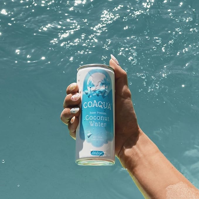 CoAqua Organic Coconut Water, 12 Pack, Natural Electrolytes for Hydration, Naturally Sweet Electrolyte Drink Potassium, Pure Coconut Water Not from Concentrate, Fat Free, Low Sugar, 16.9 Fl Oz Cans