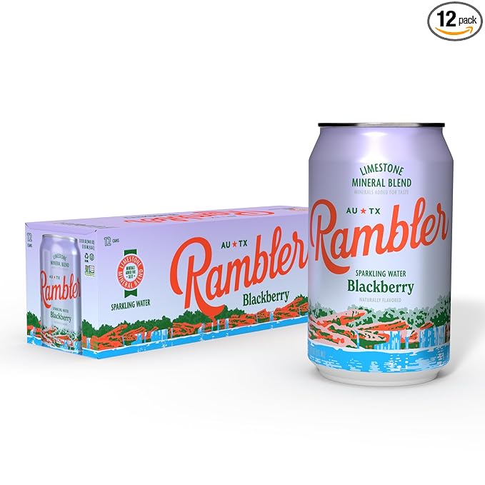 AUTX RAMBLER Blackberry Sparkling Water, Limestone Mineral Blend, 12-Ounce Cans, 12-Pack