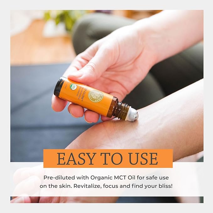 Organic Citrus Glow Essential Oil Revive Blend Roll On, 100% Pure USDA Certified Citrus & Vanilla - Uplifting, & Energizing - 10 ml Roller by Silk Road Organic - Always Pure, Always Organic
