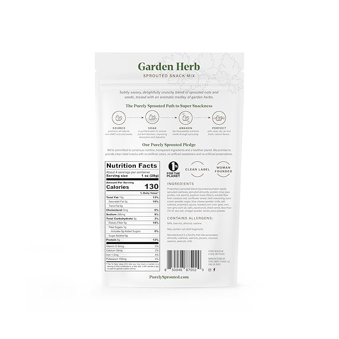Purely Sprouted Garden Herb Snack Mix: (4 oz, 6 pack)