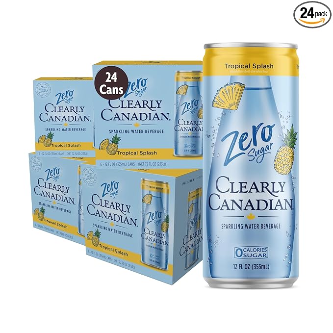 Clearly Canadian Zero Sugar Tropical Splash Sparkling Water Beverage, Zero Sugar & Zero Calories. 1 Case (24 cans x 12 fl oz)