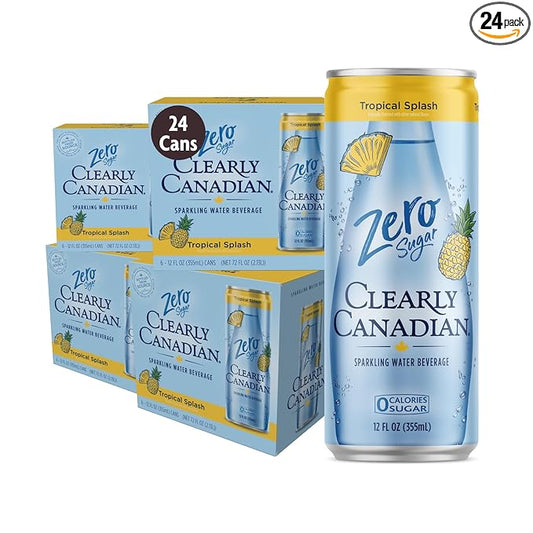 Clearly Canadian Zero Sugar Tropical Splash Sparkling Water Beverage, Zero Sugar & Zero Calories. 1 Case (24 cans x 12 fl oz)