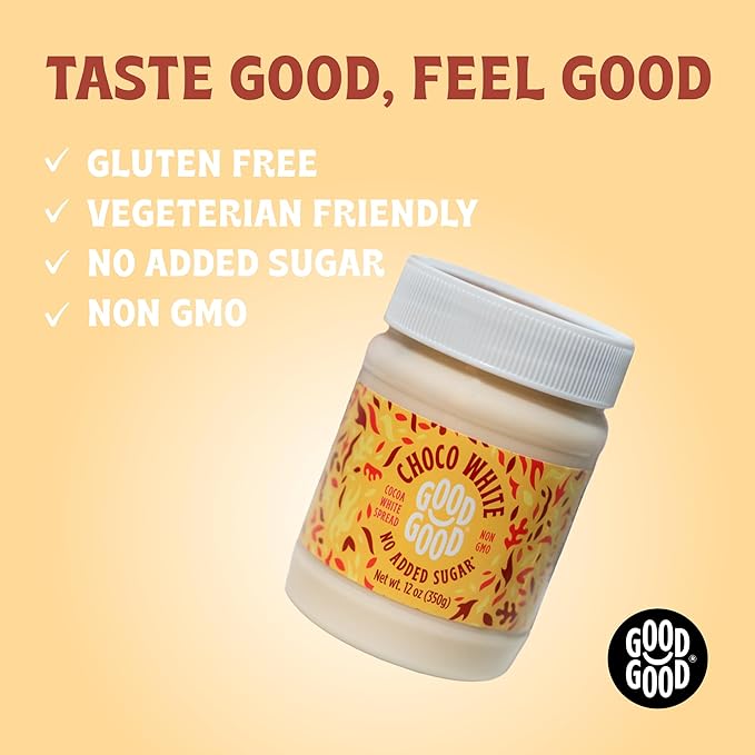 GOOD GOOD No Added Sugar White Choco Spread - Chocolate Spread with Natural Sweeteners - Gluten Free - Vegetarian Friendly - 12oz / 350g (Pack of 1)