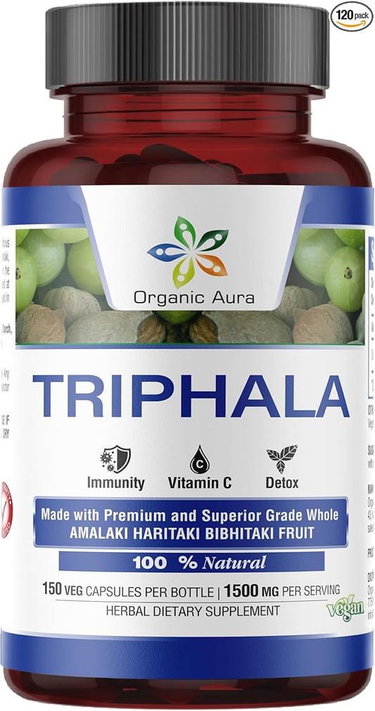 Premium Triphala Capsules. 150 Veg HPMC 1500mg per 100% All
