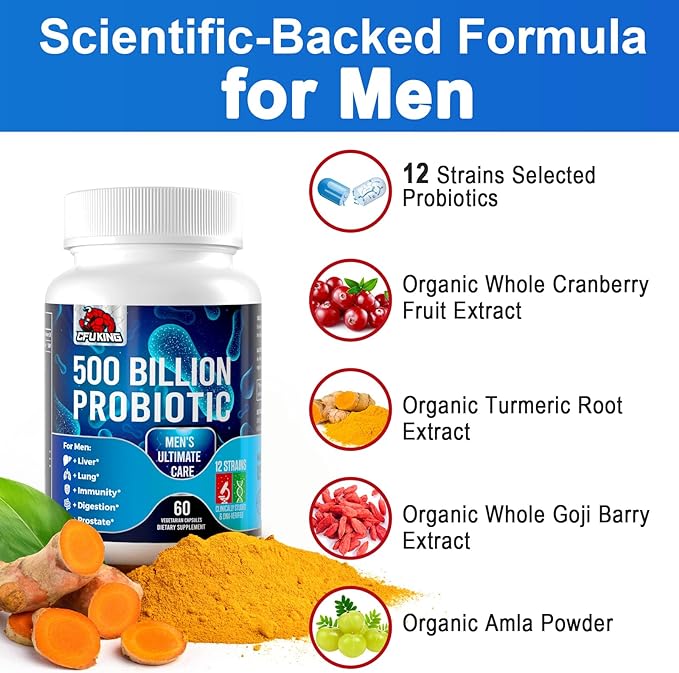 Probiotics for Men, 500 Billion CFU 12 Strains 180 Capsule