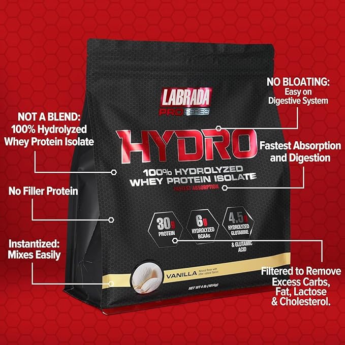 Labrada Hydro 100% Pure Hydrolyzed Whey 48 Servings 4lb (Vanilla)
