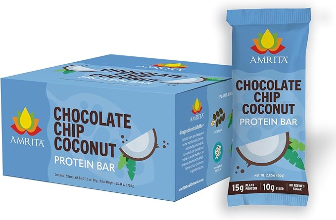 AMRITA Chocolate Chip Coconut Vegan Protein Bars -15g Plant