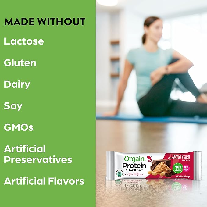 Orgain Organic Vegan Protein Bars, Peanut 10g Plant 1.41 Oz 12)