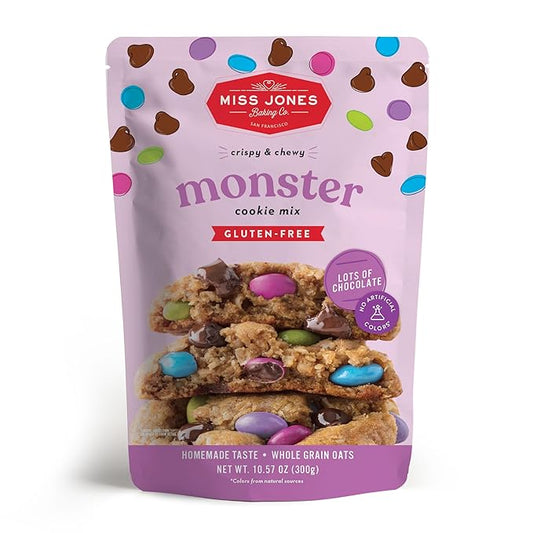Miss Jones Baking Gluten-Free Monster Cookie Mix - Certified Gluten Free & Made with 100% Oats, Easy To Bake Desserts & Treats, Artificial Colors, 10.57 Ounce (Pack of 1)