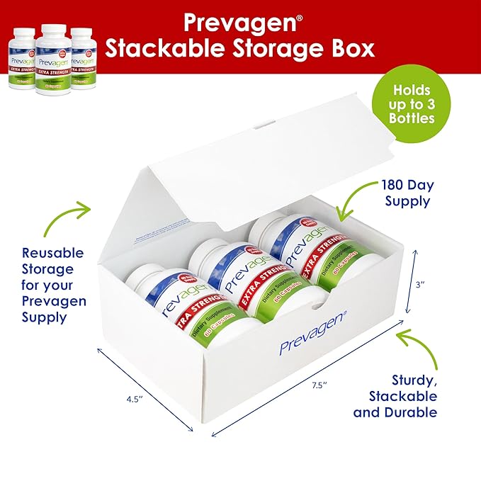 Prevagen Extra Strength 20mg, 60 Capsules |3 Pack| with Apoaequorin & Vitamin D with Attractive and Stackable Storage Box
