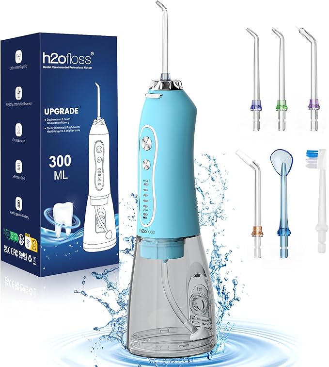Water Dental Flosser Teeth Cleaner Pick, H2ofloss Cordless Irrigator,5 Mode IPX7 Waterproof 300ML Rechargeable